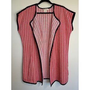 Pendleton Plus Size 1X‎ Red White Geometric Knit Sleeveless Duster Cardigan Vest